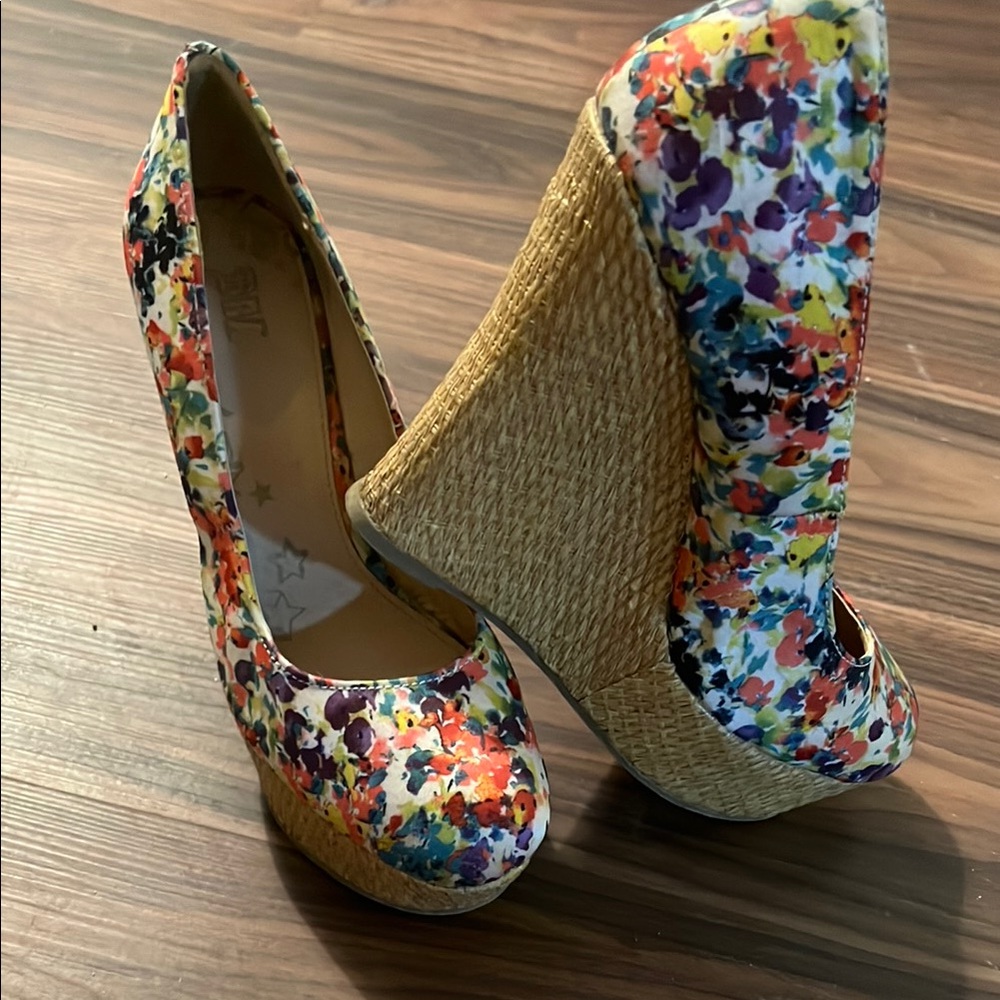 Colorful Floral Wedge Heels
